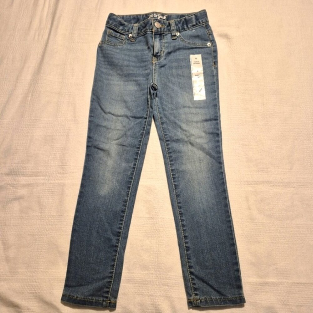 Cat & Jack girls size 6 super skinny stretch adjustable waist, light wash, NWT